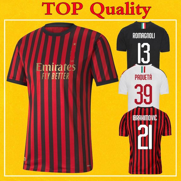 

2020 ibrahimovic ac milan jersey 120th anniversary soccer jersey home away third 19 20 piatek suso romagnoli maillot de foot, Black;yellow