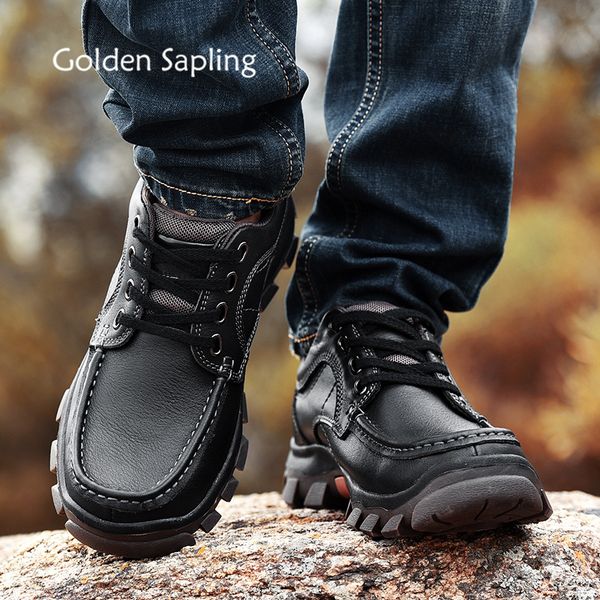 

golden sapling genuine leather mens hiking shoes breathable sneakers men rubber tactical shoes men's trekking outdoor boots