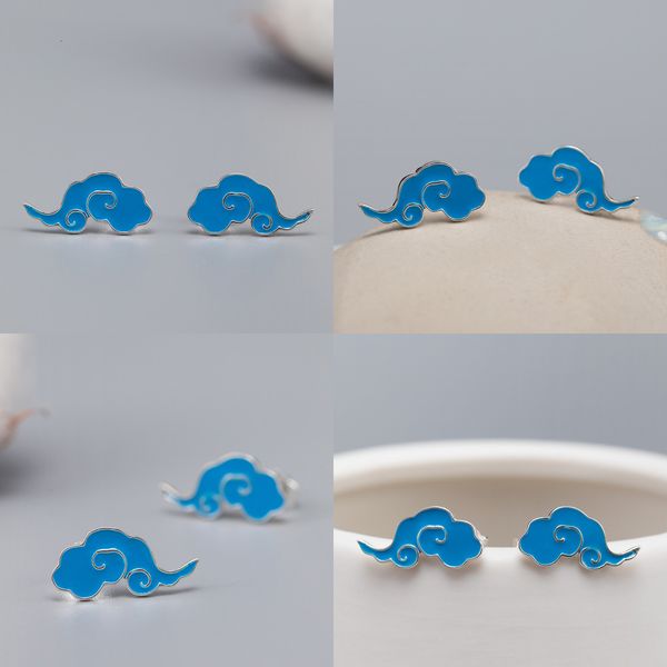 

925 s silver glue auspicious clouds ear nail nation wind originality gift earring silver 18k gold cichten 925 sterling silver pin, Golden