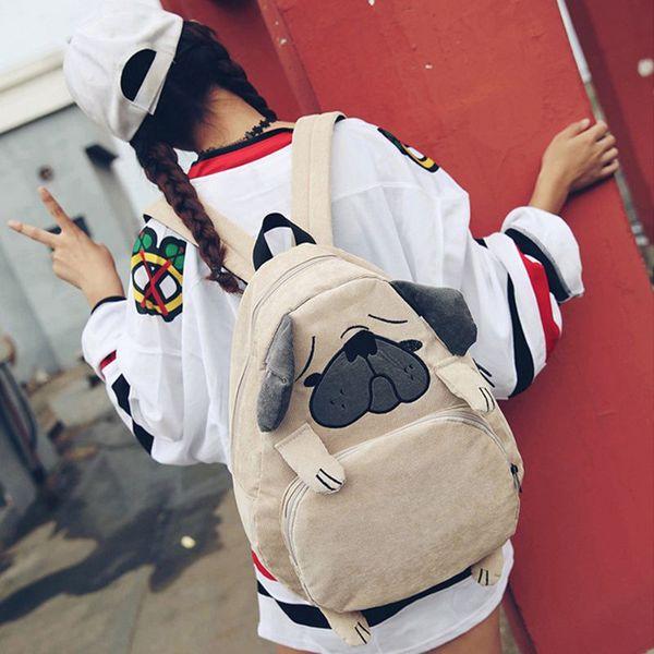

women backpack schoolbag cute dog backpack female vintage notebook for girls school(khaki