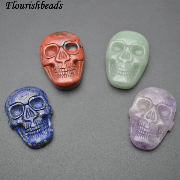 

натуральный камень резной череп кабошоны кулон без отверстия лазурит зеленый авантюрин красная яшма аметист, Silver