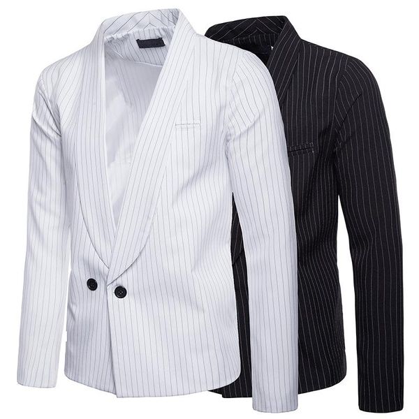 

new european and american men suit striped large body fashion casual design lapel suit men black white color s-2xl size, White;black
