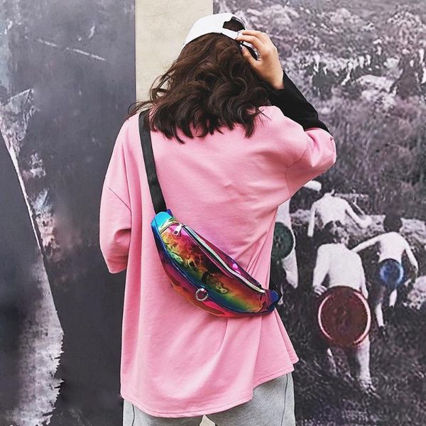 

голографический лазерная кожа pu женщины fanny pack человек хип-хоп подушка повседневная мода унисекс телефон губная помада плеча талии груд
