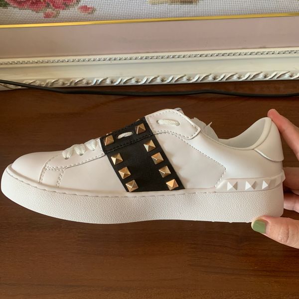 

casual shoes designer fashion womens men brand new white studded spikes lace up shoes sneakers with box 100% real p t07, Black
