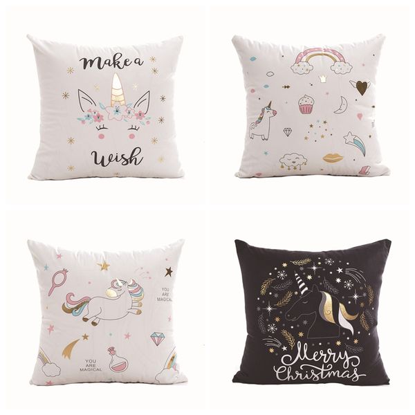 

super soft gold foil printed pillows cartoon unicorn velvet fabric cushion decorative pillow home decor sofa throw pillows 18*18