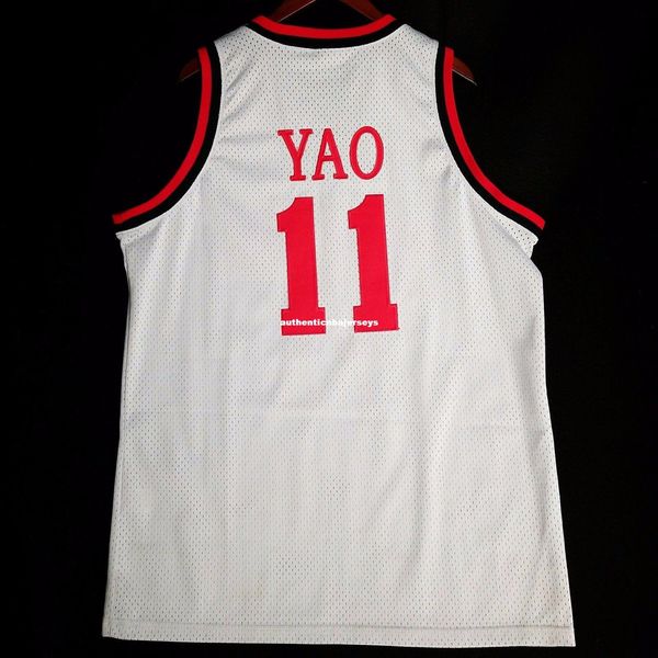 

100% сшитые # 11 yao ming sewn white jersey mens vest size xs-6xl сшитые баскетбольные майки ncaa, Black;blue