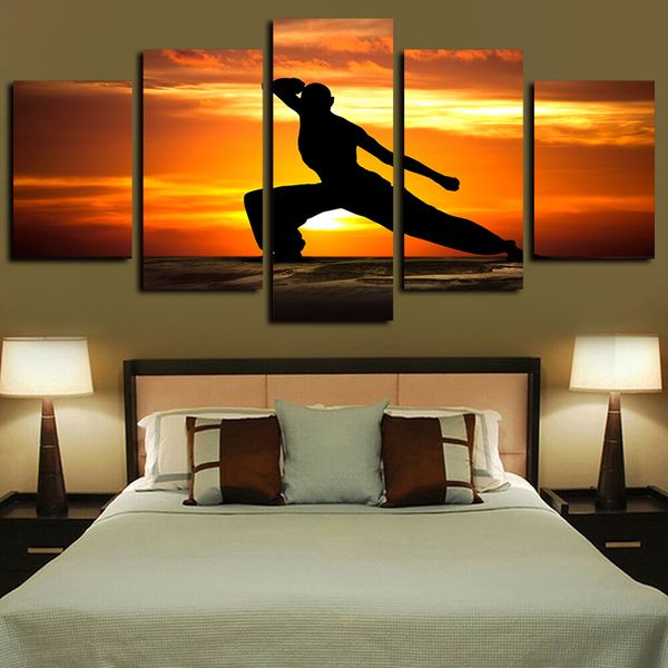 

5 panels playing martial arts painting kung fu artworks canvas wall art for home decor abstract poster canvas print oil painting