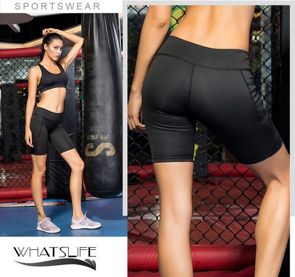 

womens workout shorts high elastic with pocket quick dry women fitness shorts yoga gym ladies sports shorts, White;black