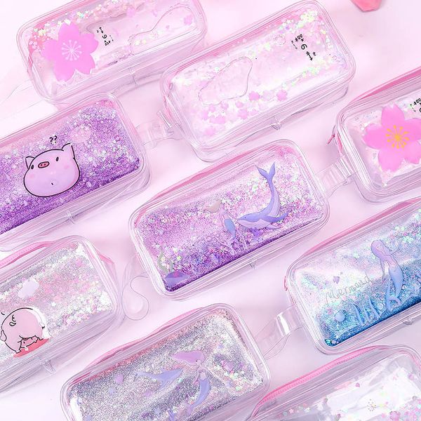 

kawaii quicksand pencil case high capacity pencil bag transparent glitter pencilcase for girls pen box school supplies