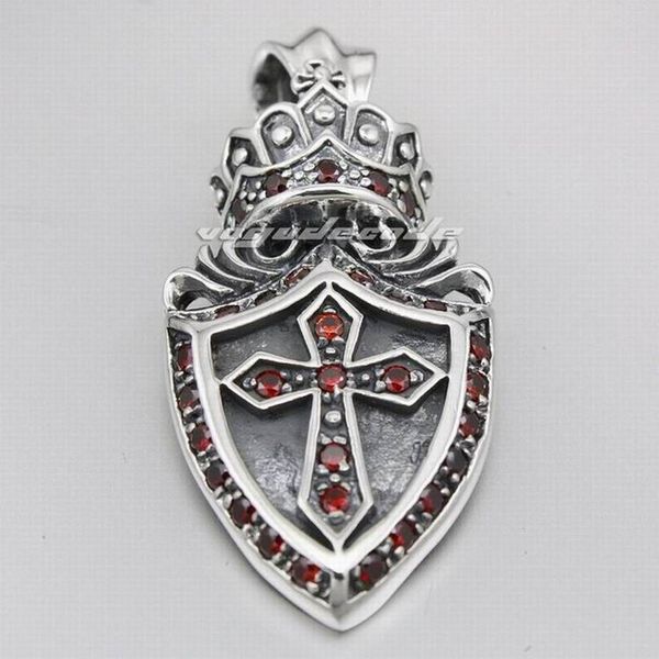 

solid 925 sterling silver crown cross shield mens biker punk pendant 8n003