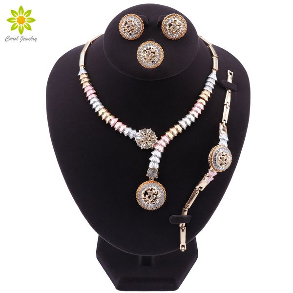

2020 dubai gold color jewelry sets for women african necklace earrings bracelet ring set for party wedding bridal accessoriesdubai gold jewe, Slivery;golden