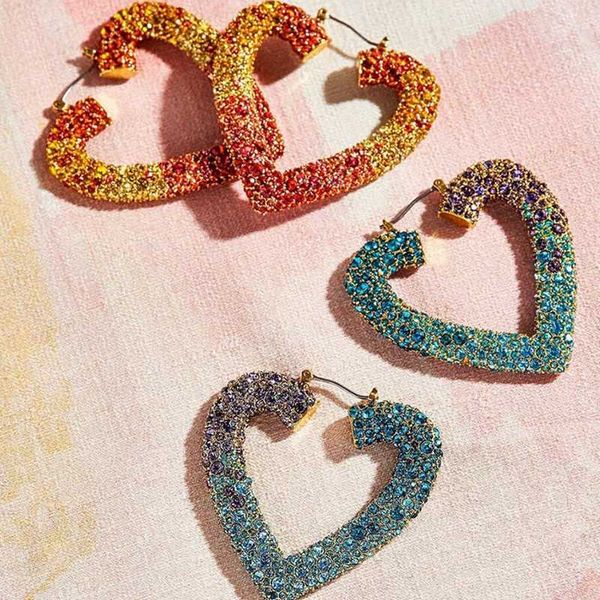 

bauble bar 2020 new cz colorful heart dangle earrings for women statement crystal heart shape drop earrings new year's eve party, Silver