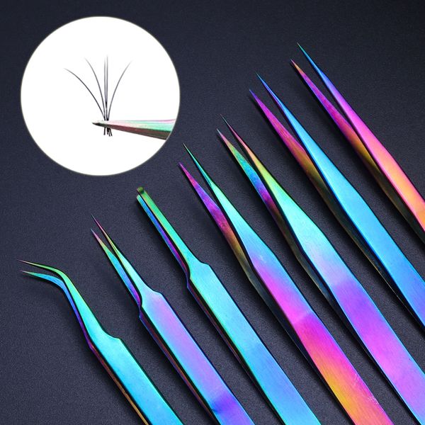 

1pcs eyelash extension tweezers anti-static stainless steel forceps tip precision curved straight makeup repair tool lanb01-07