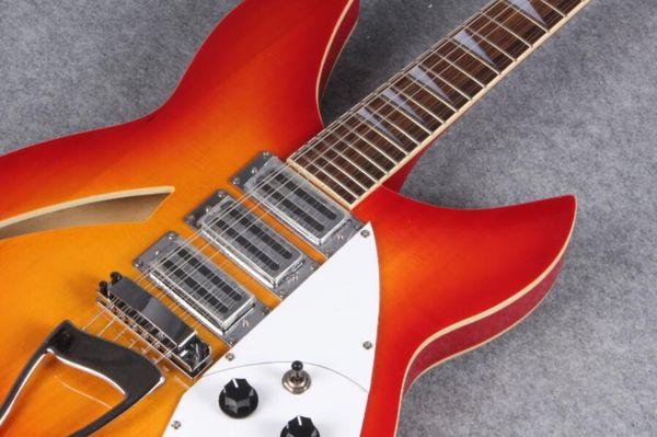 Пользовательские пожарные GLO Cherry Sunburst 330 360 12 String Semi Hollow Body Electric Guitar 3 Tootaster Pickups, двойные входные гнезда, тюнеры Grover