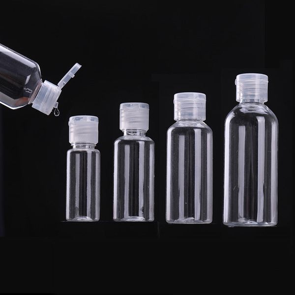 

10m~60mll pet plastic bottle with flip cap transparent round shape bottle for makeup fluid disposable hand sanitizer gel