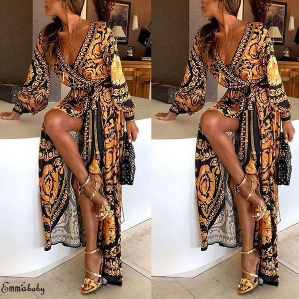 

women split maxi dress party evening ladies holiday long sleeve club skirt, White;black