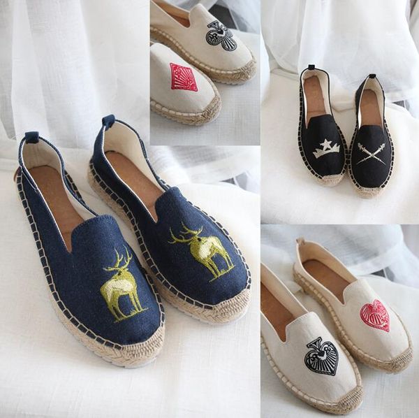 

весна и осень одежда девушки повседневная льняная обувь ткань рыбацкая обувь вышивка фрукты вышитые дамы мама, Black;grey