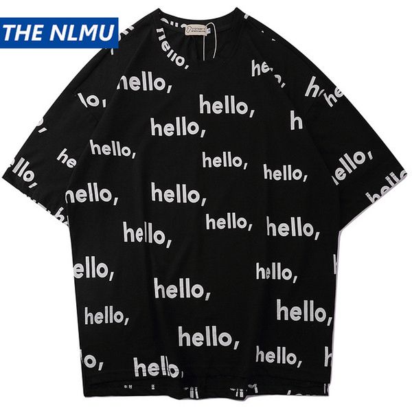 

hello" print tshrits streetwear hip hop funny t-shirt casual short sleeve tee shirts 2020 summer fashion black white wo275, White;black