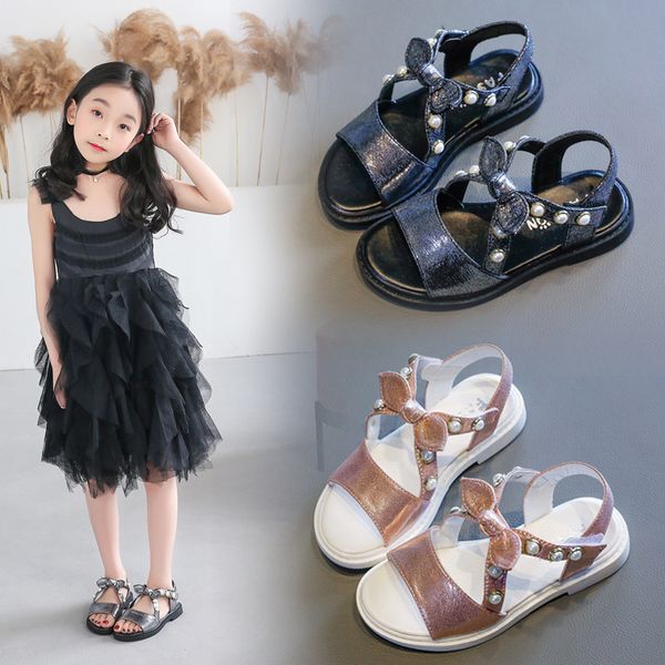 

ainyfu 2020 summer new children's sandals girls sandals little girl fashion pearl princess shoes baby soft bottom shoes d125, Black;red