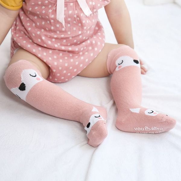 

1 pair lovely cute non-slip rubber kids baby socks knee girl boy baby toddler socks animal infant soft cotton socks 0-3 y, Pink;yellow