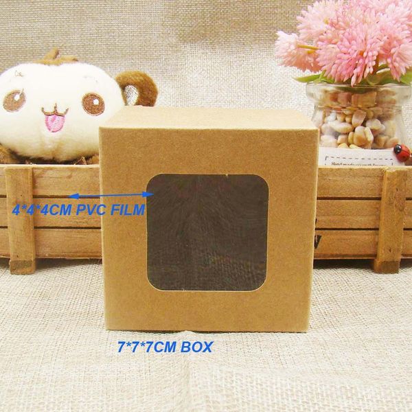 

7*7*7cm kraft stock paper box with clear pvc window .favors display /gifts&crafts paper window packing box 500pcs per lot