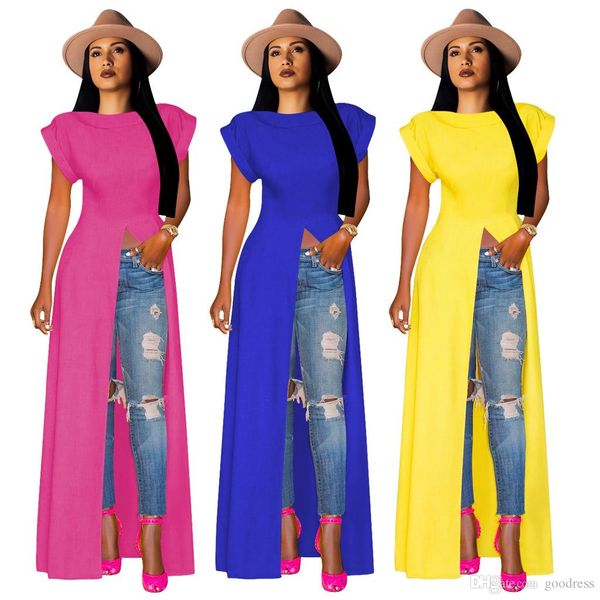 

женские футболки случайные пуловеры экипажа шеи короткий рукав крышка расколоть твердый верх sexy летняя одежда плюс размер моды платья парт, White