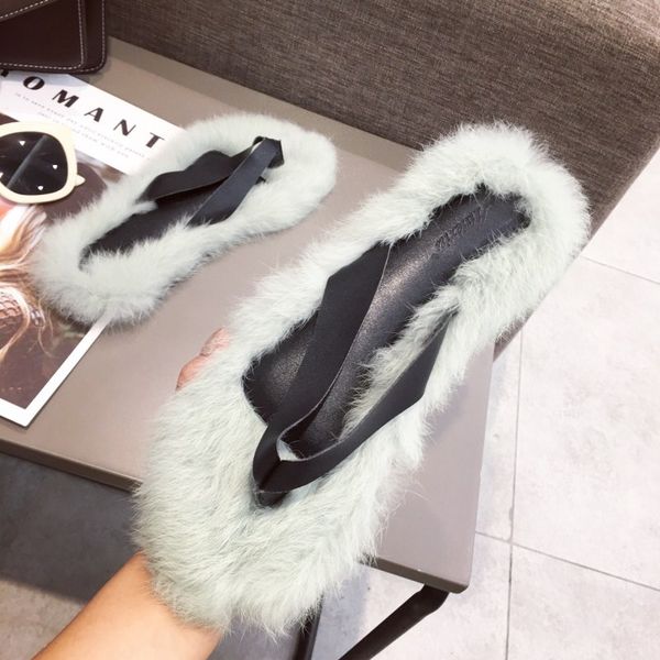 

shoes without heel slippers fur loafers slides fenty beauty ladies flip flops low flat plush sliders luxury summer flip-flops, Black