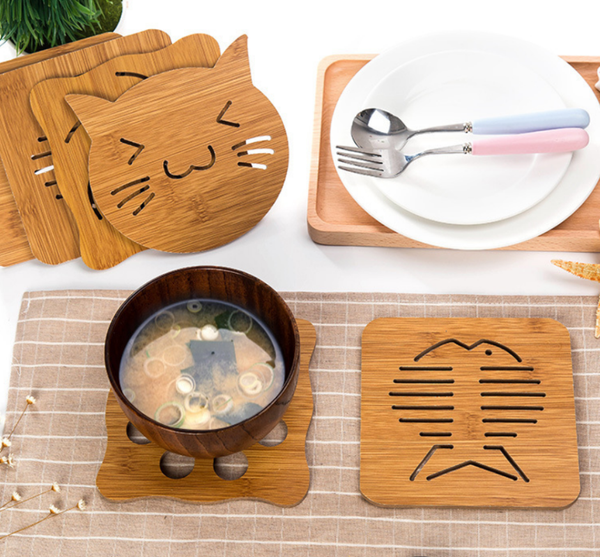 

mats & pads kitchen thickened anti-scalding insulation openwork wooden coasters cartoon style non-slip pot mat bowl