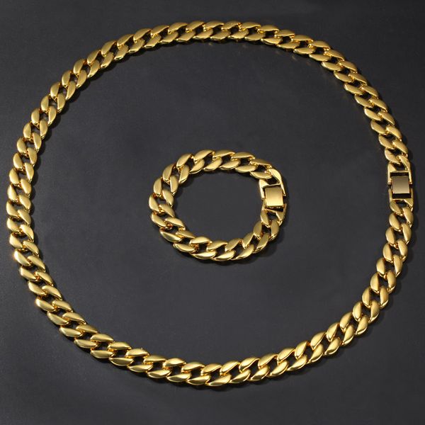 

15mm wide 8inch 30inch bling gold round cuban miami necklaces bracelets set men hip hop link chain jewelry drop shhipping, Silver