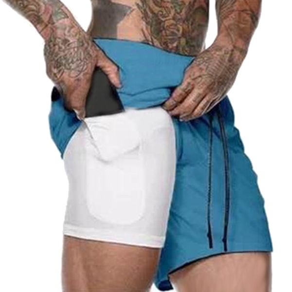 

new summer men's shorts phone inner pocket jogging fitness sports shorts quick-drying fitness pants, Black;blue