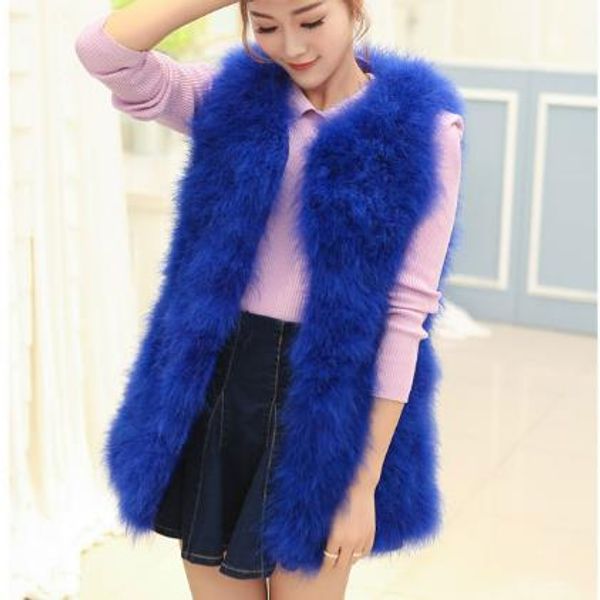 

furry women coats 2019 winter furry vest big arrival women sleeveless long ostrich fur vest faux fur colete de pele m493, Black