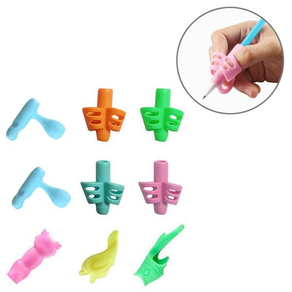 

9pcs pencil grips set writing correction device pencil pen holder grips for boy girl children kids writing correct training tool, Black;red