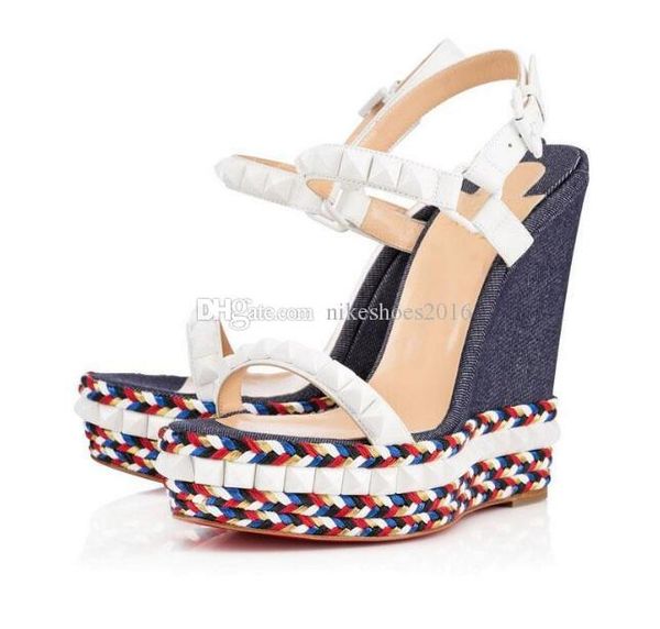 

2020 women high heels wedge sandals red bottom sandal lady heels cataclou jeans sandal wedges wedding party gift color-blue red black