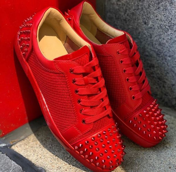 

summer ac louisflats spikes low cut red bottom sneakers loubitag breathable mesh leather casual famous party dress eu35-47, Black