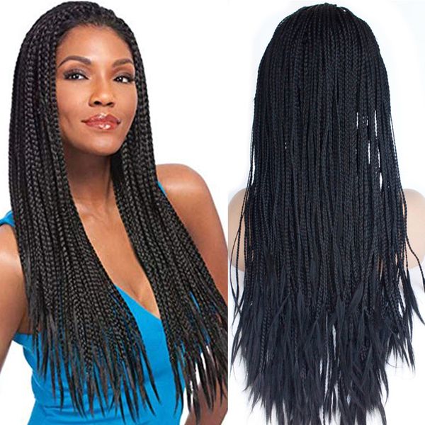 

braided lace front wigs high full braids with baby hair afro synthetic hair half hand-made braided wigs for black women daily wear