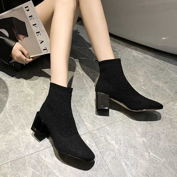 

boots 2021 spring and autumn fashion trend women's single wild mesh breathable temperament daily party shoes u23-98, Black