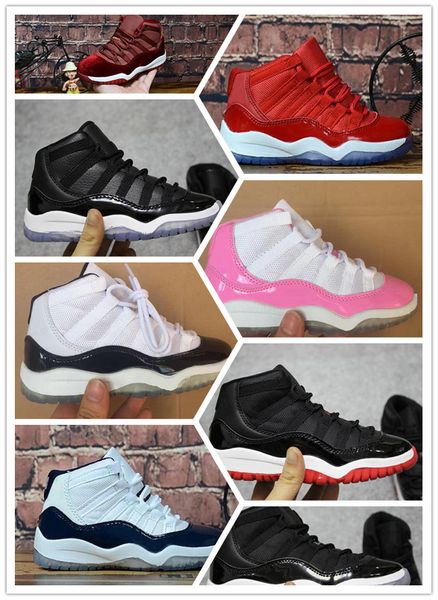 

with box kids 11 11s space jam bred concord gym red basketball shoes children boy girls white pink midnight navy sneakers toddlers birthday, Black
