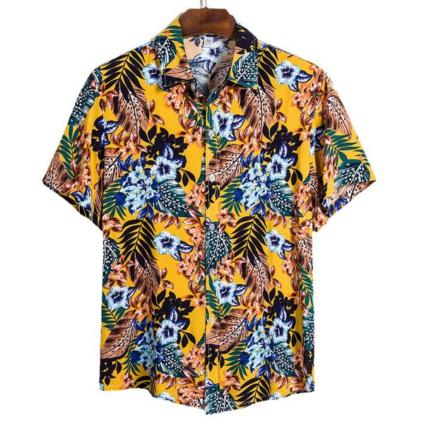 

januarysnow quality men short sleeve hawaiian shirt casual summer floral print men blouse loose surfing