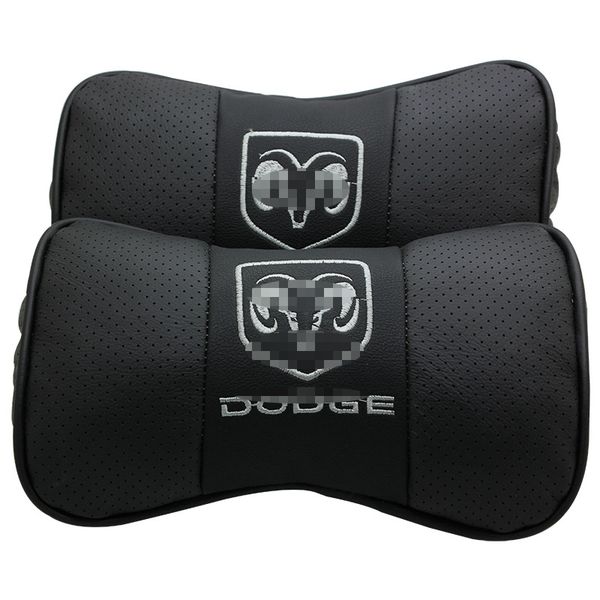 

2pcs car headrest pillow black leather look seat neck rest cushion for dodge