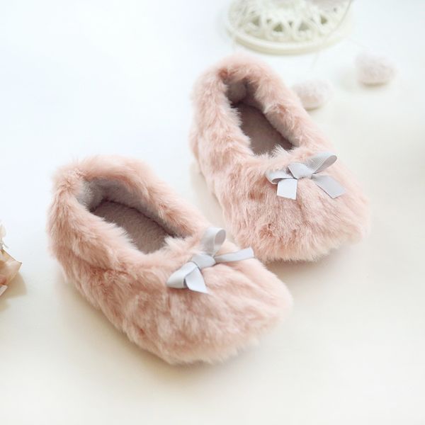 

2018 winter new kids slippers bow plush warm baby cotton shoes indoor soft bottom comfortable girls slippers chausson enfant, Black;grey