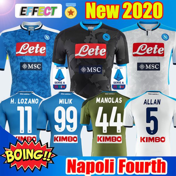 

new 2019 2020 serie a naples napoli 4th soccer jerseys home blue foruth football jersey shirt men's 19 20 lozano hamsik .insigne third, Black;yellow