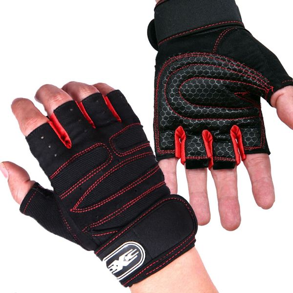 

weight lifting bodybuilding gym fitness leather gloves slim fitting gloves wristband non-slip sports riding, Black