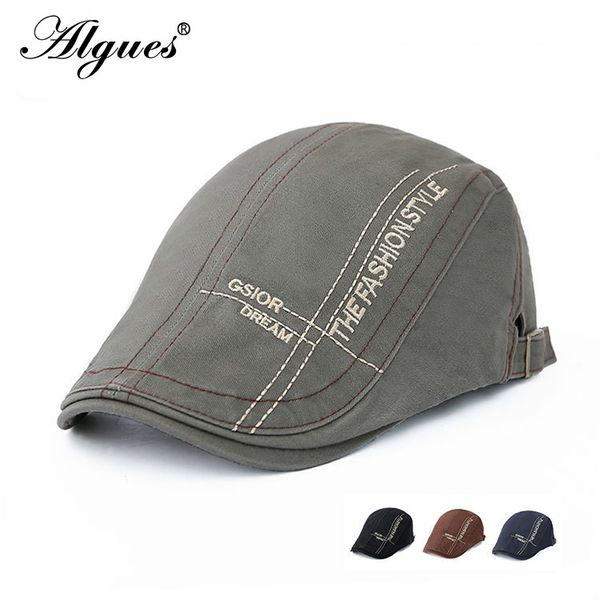 

spring and autumn new men's cap casual beret embroidery letter student hat pure cotton beret hats women solid newsboy caps, Blue;gray