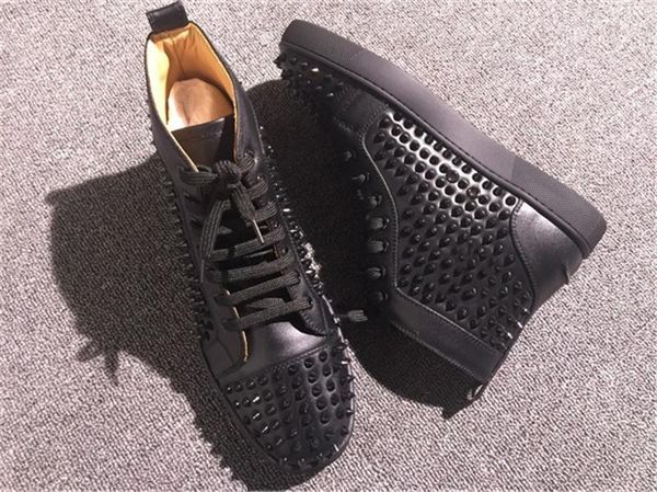 

high red bottom shoes fashion studded spikes sneakers for man and women ,luxury party designer casual flats shoes with box, Black