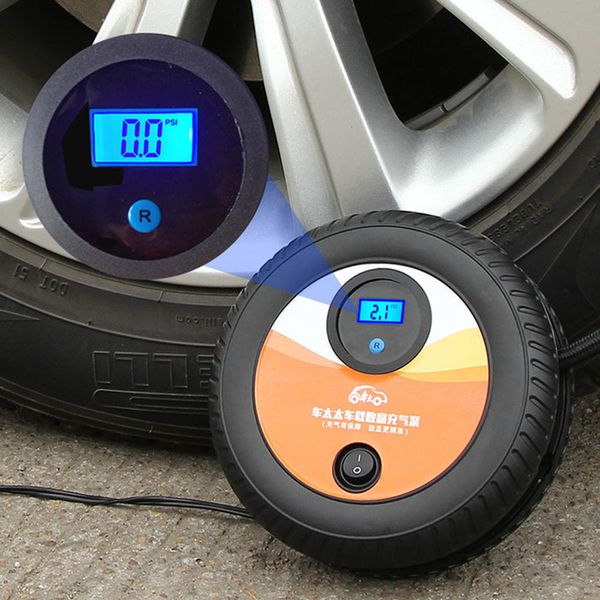 

round 12v car auto electric air compressor tire inflator pump with 2.5m long extended power cord with cigarette lighter plug