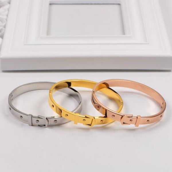 

свадьба марка ювелирные изделия для женщин новые титановые стали заклепки пряжки пояса браслеты браслеты 18k позолоченный браслет cz, Black