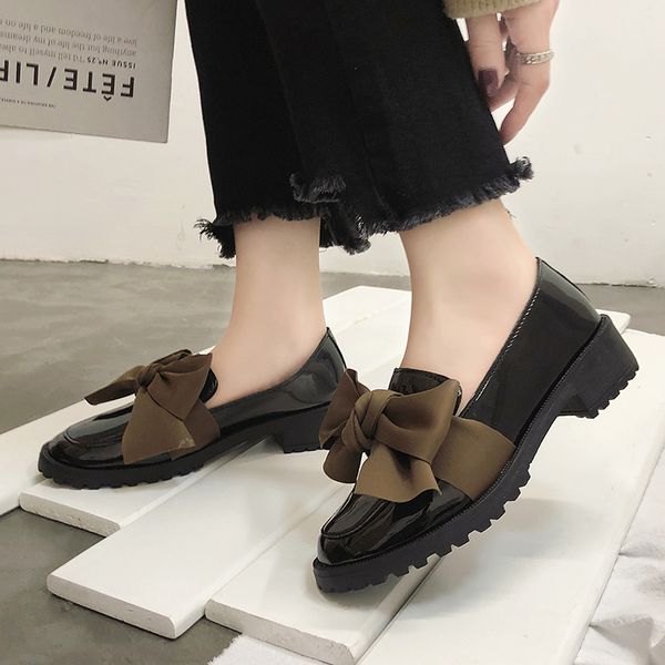 

plus size oxfords women shoes female flats bow knot loafers platform slip on solid black patent leather shoes woman ladies shoes