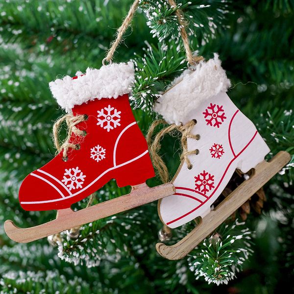 Decorazione natalizia Pattini Scarpe Ciondolo Albero di Natale Ornamento Pattini in legno creativi Scarpe da sci Novità per feste di Natale DBC VT0892