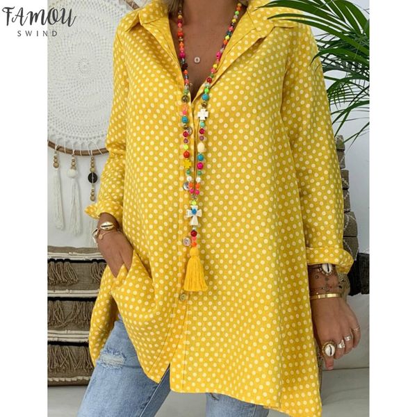 

womens summer loose casual polka dot blouse shirt long sleeve polka beach or ol ladies plus size s 3xl, White