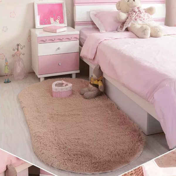 

40*60cm solid color ellipse carpet mat long hair shaggy soft area rug bedroom living room anti slip kids mat